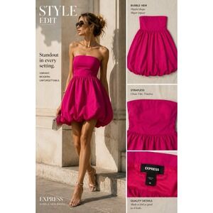 Express Strapless‎ Bubble Hem Dress Pink Barbiecore Dopamine Party Dress M